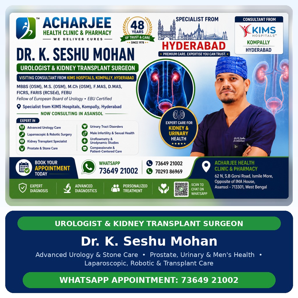 Dr. K. Seshu Mohan Urologist and Kidney Transplant Surgeon from KIMS Hyderabad consulting in Asansol