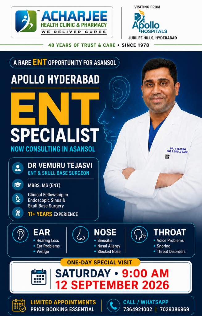 Dr. Vemuru Tejasvi, Apollo Hyderabad ENT and Skull Base Surgeon in Asansol